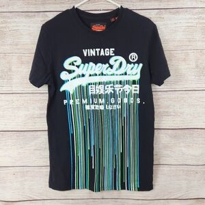 VINTAGE SUPERDRY Tshirt Black PREMIUM GOODS Graphic Size Medium